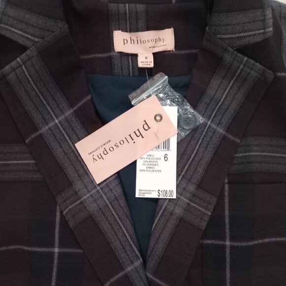 Philosophy Women's Plaid Blazer Long Sleeve Brown Preppy Dark Academia Size 6 - Picture 2 of 8
